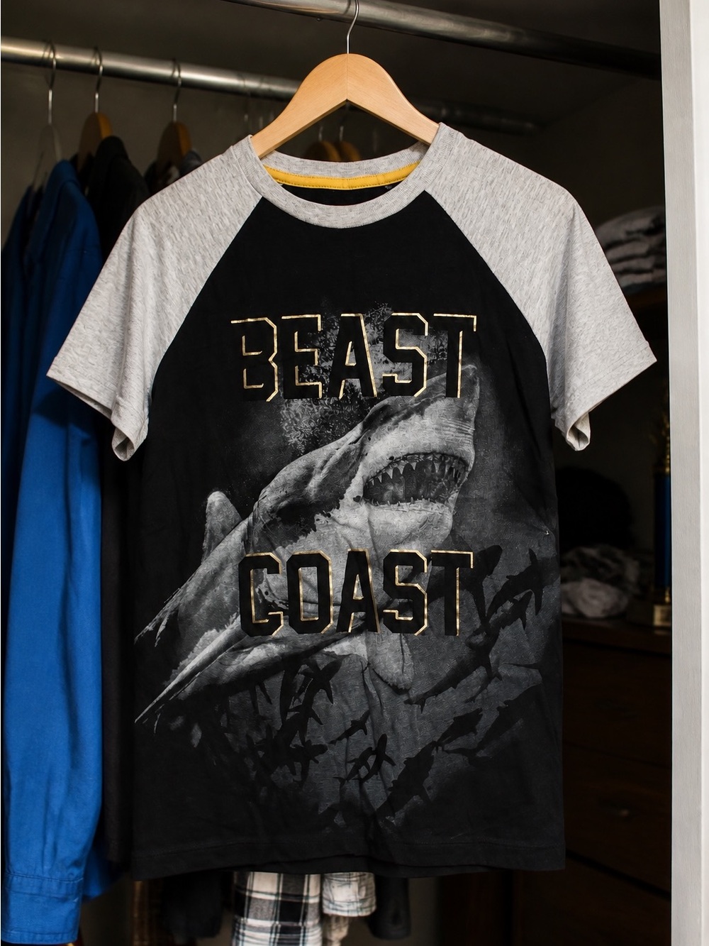 Old Navy Black and Gray 'Beast Coast' Shark Graphic Tee